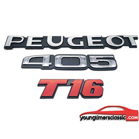 Satz mit 3 Peugeot 405 T16 Kofferraumlogos