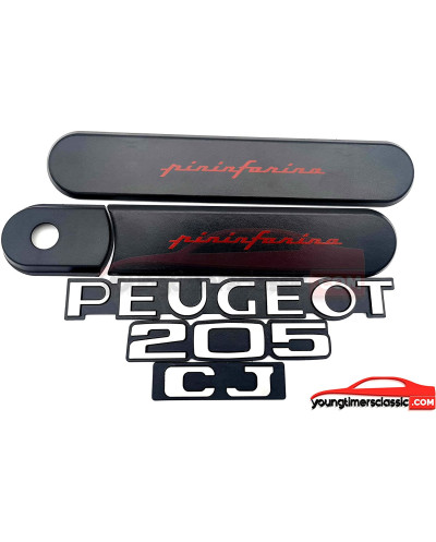 Zwarte Peugeot 205 CJ zijpanelen en logo's