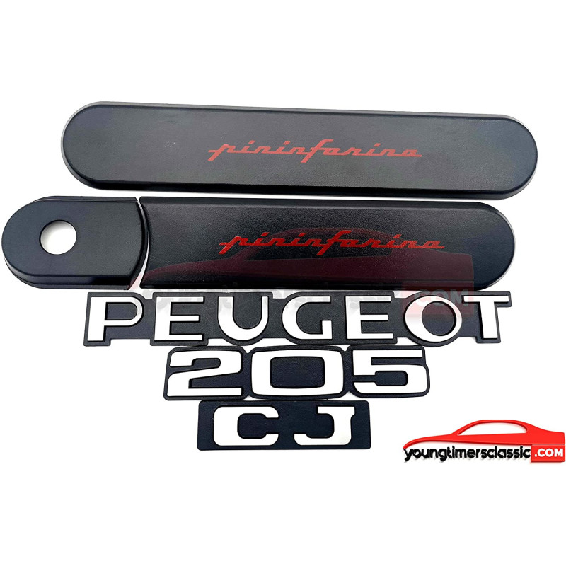 Painéis e logotipos Peugeot 205 CJ pretos