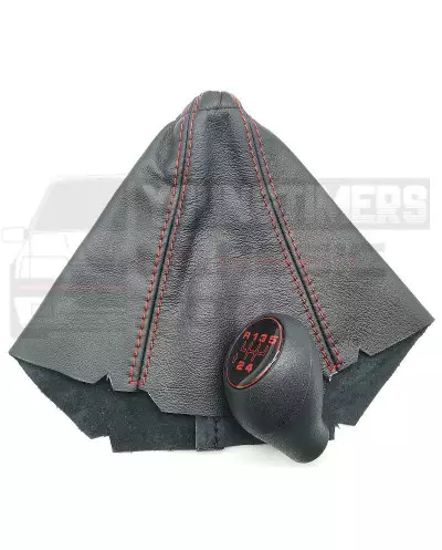 Pommeau Peugeot 205 GTI BE1 pour levier de vitesse avec soufflet cuir noir couture rouge