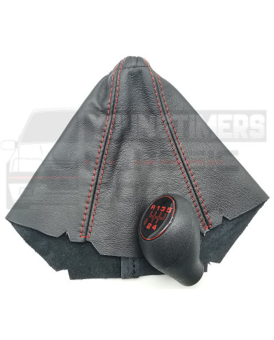 Pomo de cambio Peugeot 205 GTI BE1 con fuelle de cuero negro con costuras rojas