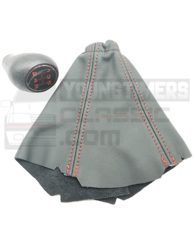 Peugeot 205 GTI BE3 gear lever knob with black leather gaiter with red stitching