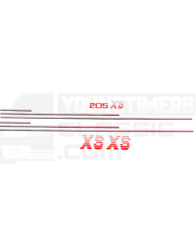 Stickers Peugeot 205 XS complete kit dubbele band zwart en rood