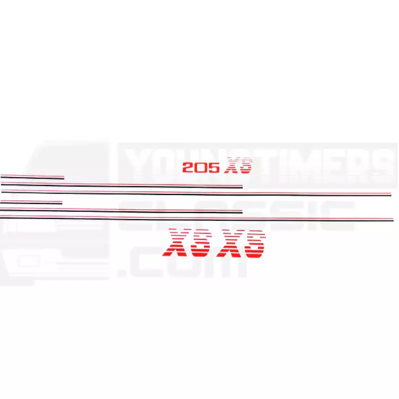 Stickers Peugeot 205 XS kit complet double bande noire et rouge