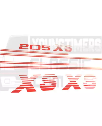 Stickers Peugeot 205 XS autocollant kit complet rouge bande latérale coffre