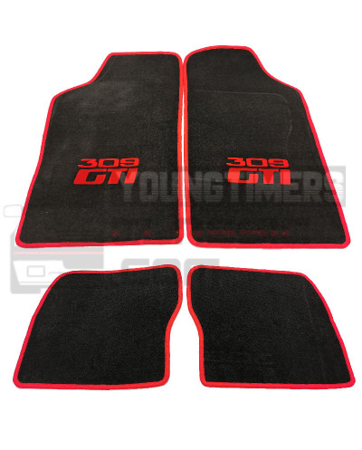 Tapis de sol de Peugeot 309 GTI rouge et noir surtapis moquette