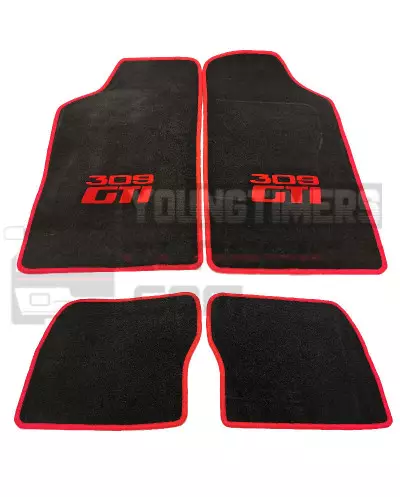 Tapetes de tapete vermelho e preto Peugeot 309 GTI