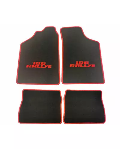 フロアマットプジョー106 Rallye 、レッドステッチのブラックベルベット