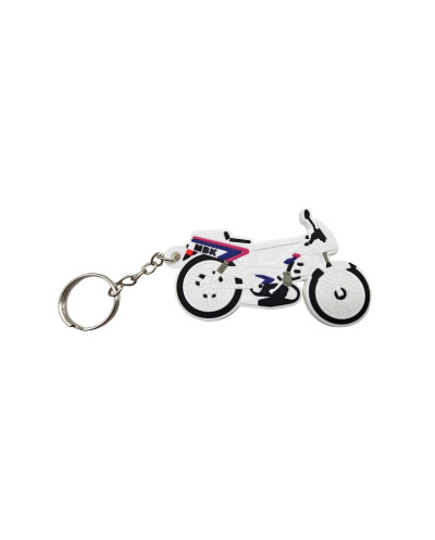 Elegant tribute to the golden age of two-wheelers - White MBK 51 keychain in overview"