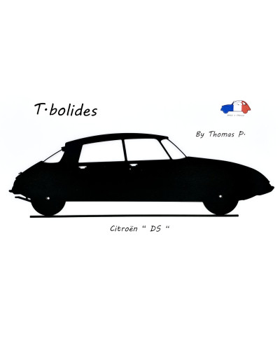 Metal plate of the Citroën DS, scale 1/15, with wooden support. Handcrafted French manufacture.