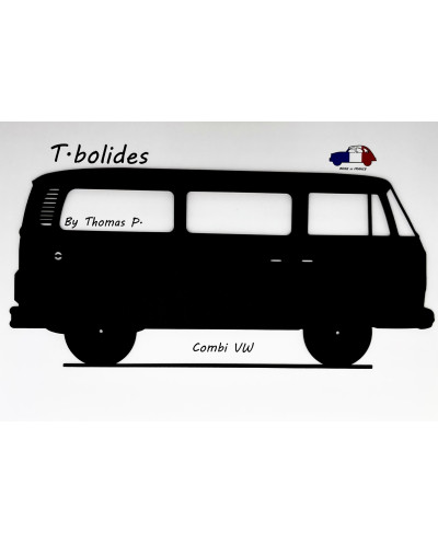 Metal plate of the Volkswagen Combi with wooden support. An example of French craftsmanship.