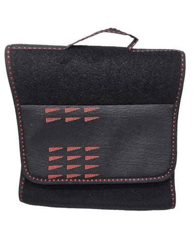 Black trunk bag, fabric, red pennant, Renault Super 5 GT Turbo, storage, tools, upholstery, interior passenger compartment