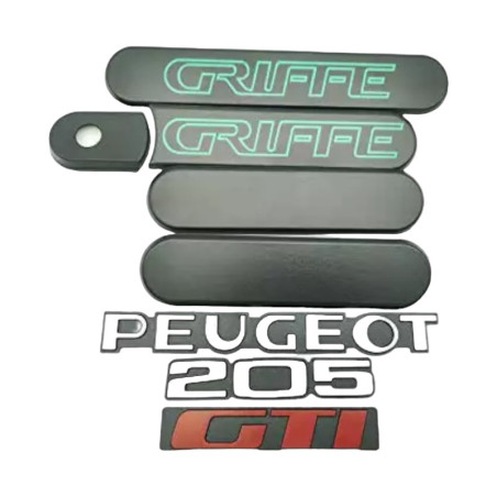 Seitenverkleidung Peugeot 205 GTI Schwarze Klaue + 3 Logos