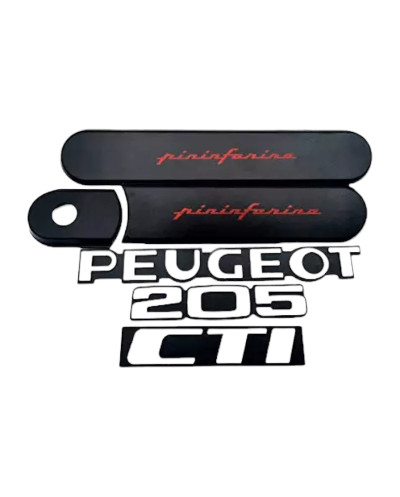 Peugeot 205 CTI zwart achterpaneel + 3 kofferbaklogo's