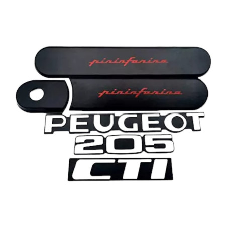Peugeot 205 CTI zwart achterpaneel + 3 kofferbaklogo's