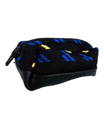Small purse made with Diac red blue black fabric