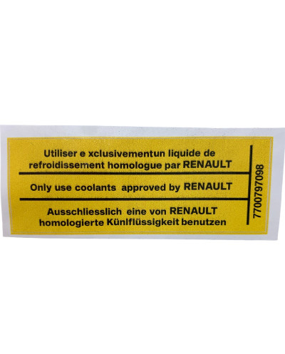 Autocollant Liquide Refroidissement Renault R5/GT TURBO/Clio16S/R19/R21