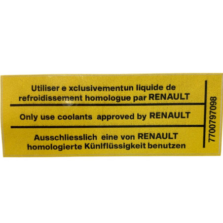 Renault R5/GT TURBO/Clio16S/R19/R21 Koelvloeistof Sticker