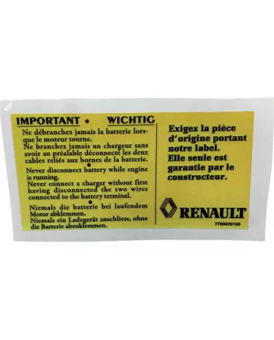 Renault Clio Williams 16S 16V pegatina batería resistencia de alta calidad