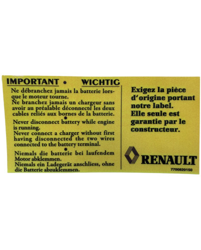 Renault Clio Williams 16S 16V battery sticker