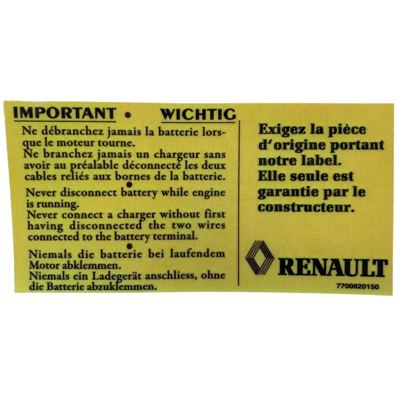 Pegatina batería Renault Clio Williams 16S 16V