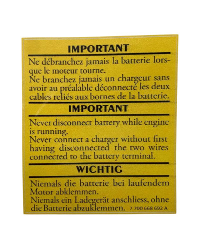 Renault Important Renault 5 Alpine Turbo Battery Sticker from R18 to R25