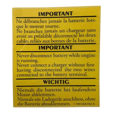 Renault Important Renault 5 Alpine Turbo Battery Sticker from R18 to R25
