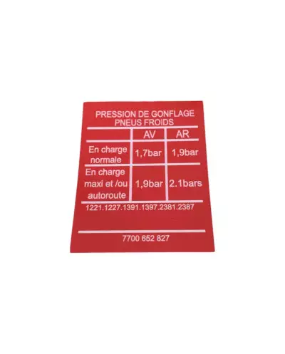 Adesivo Pressione di gonfiaggio Pneus Froid Renault 5 Alpine Turbo 7700652827