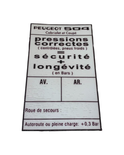 Sticker Pression correctes Pneus Peugeot 504 Cabriolet & Coupé de haute qualité