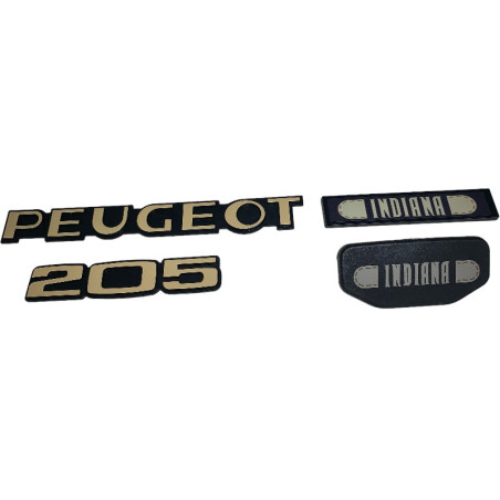 Set van 3 logo's + 1 stuurwiel midden voor Peugeot 205 Indiana