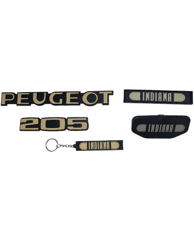 Complete Kit for Peugeot 205 Indiana Logos + Steering Wheel Center + Key Fob