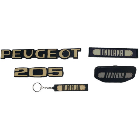 Complete set voor Peugeot 205 Indiana logo's + Stuurwiel midden + sleutelhanger