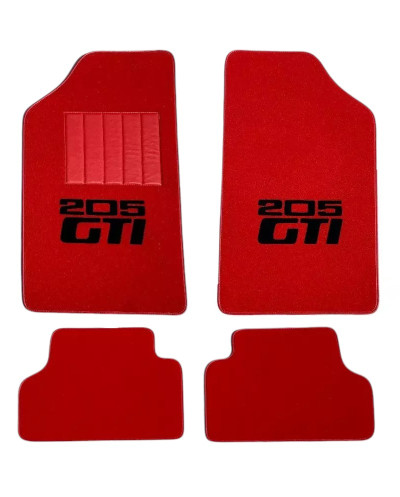 Red floor mats with imitation leather heel pad for Peugeot 205 GTI