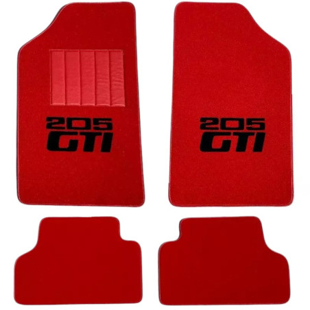 Red floor mats with imitation leather heel pad for Peugeot 205 GTI