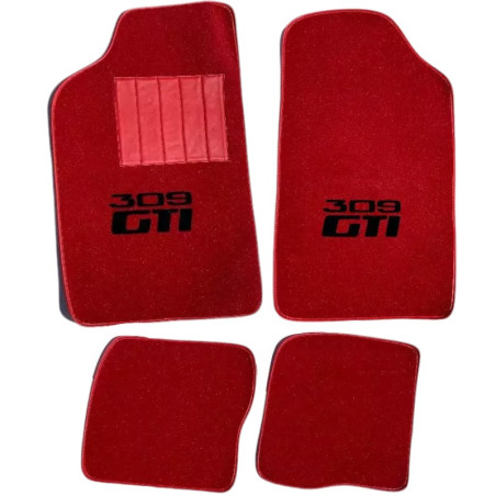 Red floor mats with heel pad for Peugeot 309 GTI