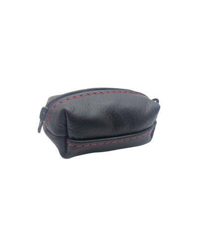 Black leather purse with red stitching