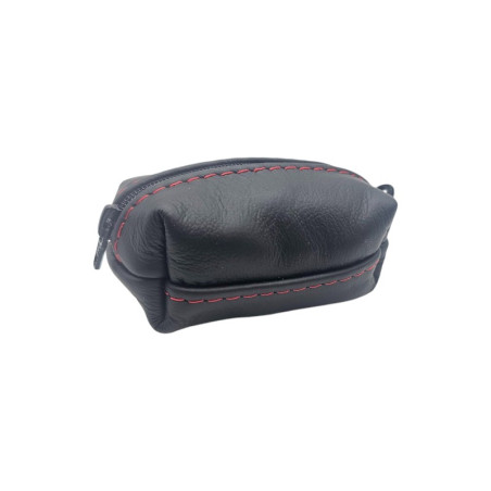 Black leather purse with red stitching