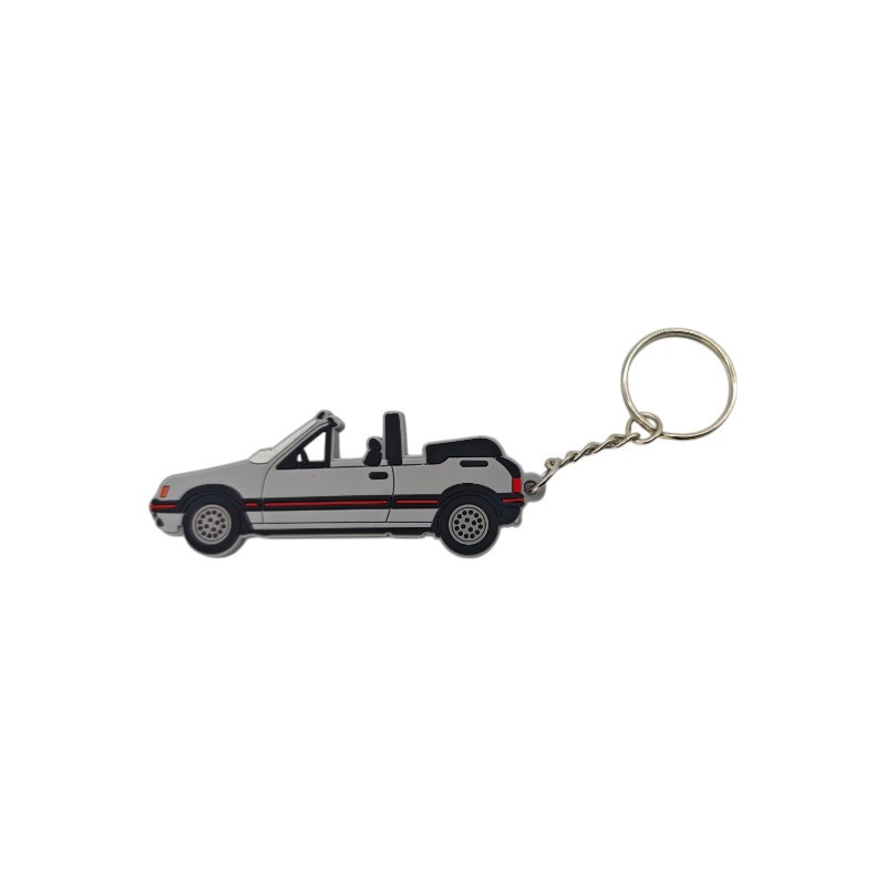 Porte clé Peugeot 205 CTI cabriolet couleur grise en matière souple keychain