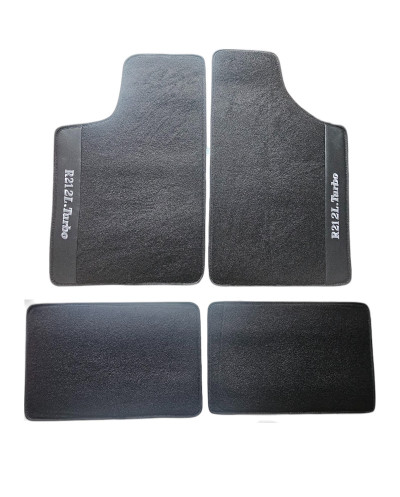 Lot de 4 Tapis de sol pour Renault 21 2L Turbo – Velours noir surpiqûres noires, finition haut de gamme.