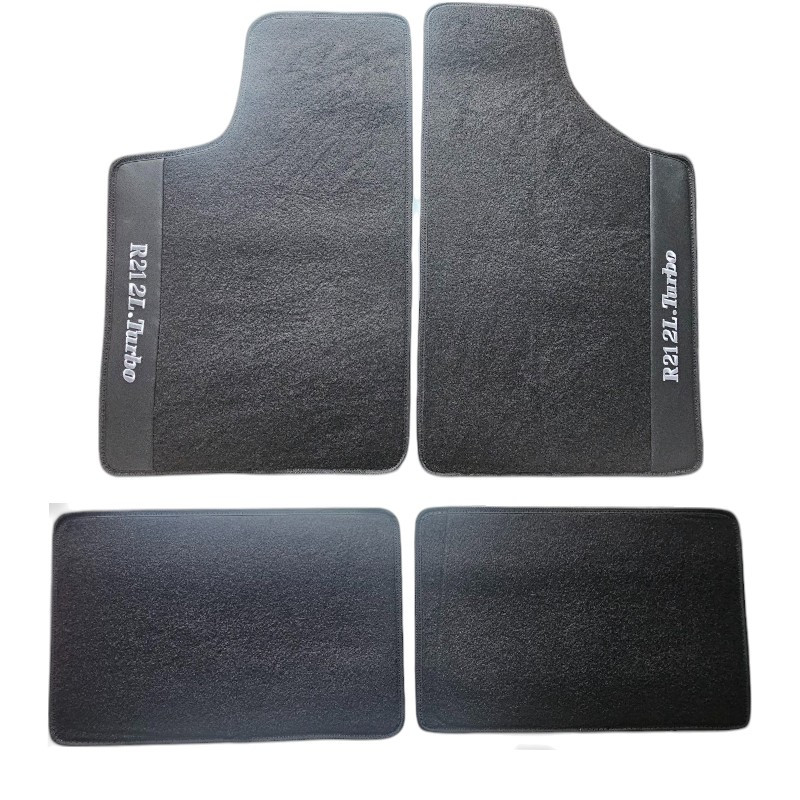 Lot de 4 Tapis de sol pour Renault 21 2L Turbo – Velours noir surpiqûres noires, finition haut de gamme.