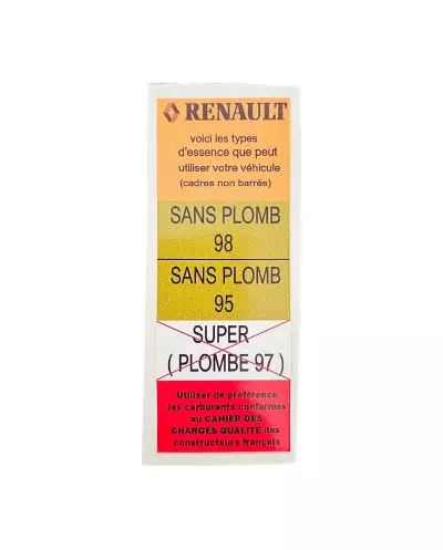 Unleaded Fuel Stickers for Renault Clio Williams 16S 16V, high quality.