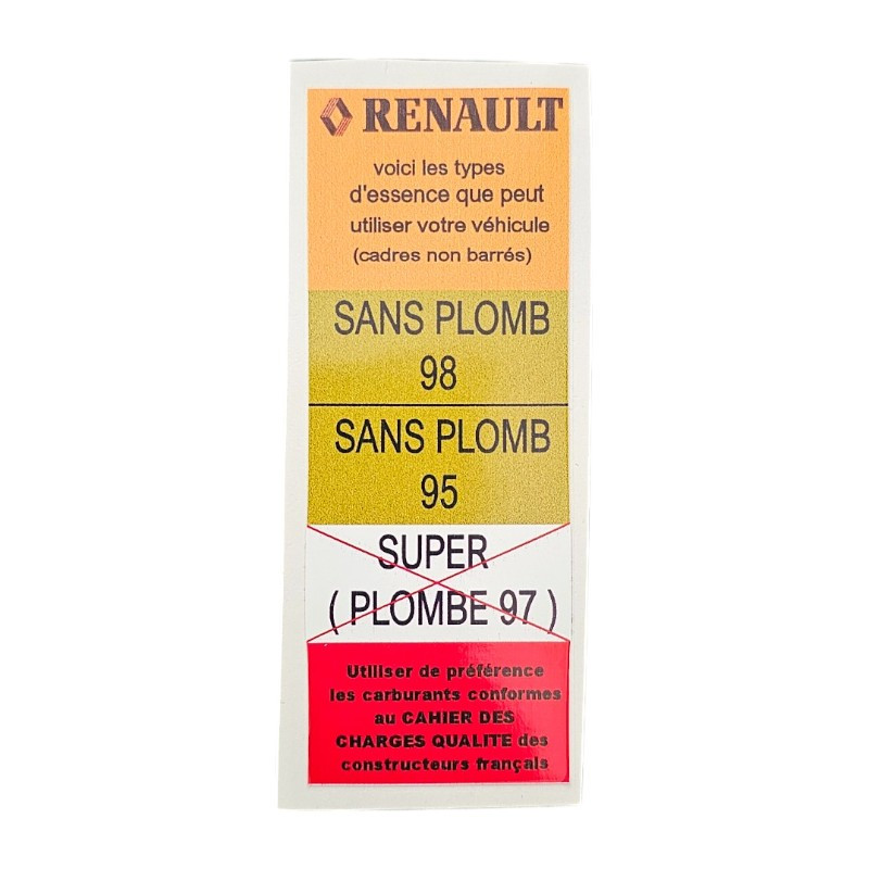 Stickers Carburant Fuel Sans Plomb pour Renault Clio Williams 16S 16V, haute qualité.