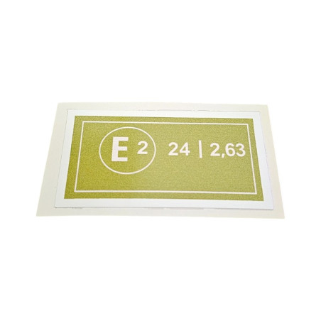 Green "E2 homologation" engine stickers for Peugeot 205 / 309