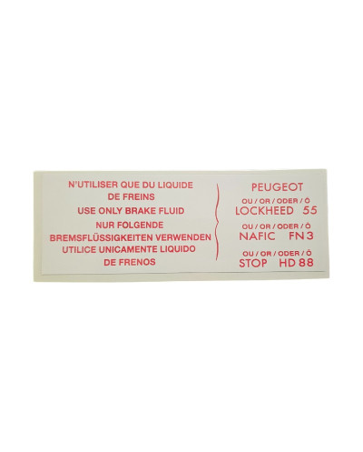 Stickers Moteur " liquide de frein " pour Peugeot 205/309/504/604, blanc et rouge.