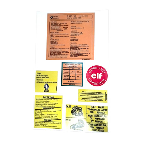 Stickers compartiment moteur Renault Alpine A310