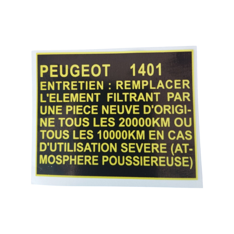 Compartimento del motor autoadhesivo: Mantenimiento del filtro para el nuevo Peugeot 504.