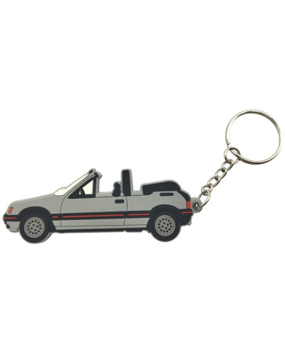 Porte clé Peugeot 205 CTI cabriolet couleur grise en matière souple keychain.