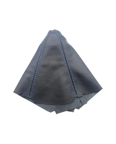 Soufflet de vitesse pour Peugeot 205, Cuir Noir et Couture Bleu.