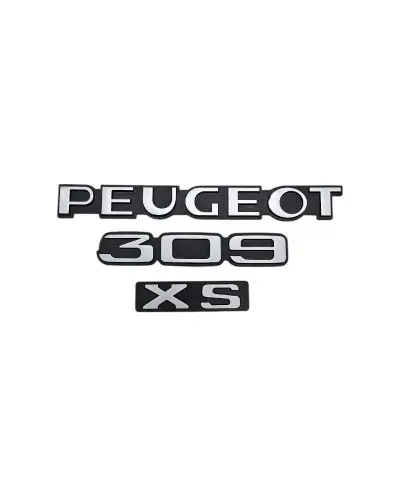 Peugeot 309 XS kofferbak logo's, set van 3 zwarte en grijze monogrammen