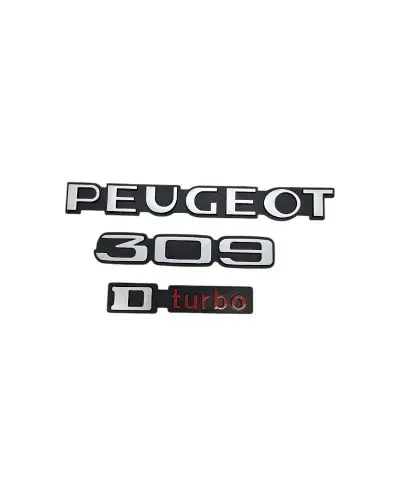 Peugeot 309 D-TURBO kofferbak logo's, set van 3 badges zwart grijs rood